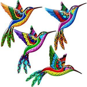 4Pack Metal Hummingbird Wall Art Decor Metal Colorful Birds 3D Outdoor Sculpture